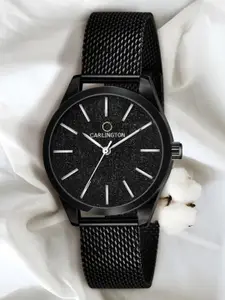 CARLINGTON Women Black Embellished Dial & Stainless Steel Bracelet Straps Analogue Watch