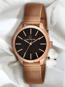 CARLINGTON Rose Gold Toned Stainless Steel Bracelet Style Straps Analogue Watch CT2001