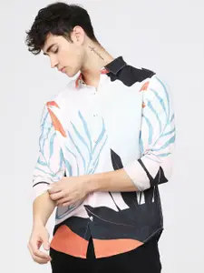 HIGHLANDER Men White Slim Fit Opaque Printed Casual Shirt