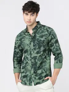 HIGHLANDER Men Olive Green Slim Fit Floral Opaque Printed Casual Shirt