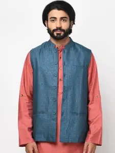Fabindia Men Blue Printed Nehru Jacket