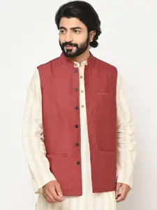 Fabindia Men Red Printed Woven Nehru Jacket