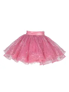 Pink Chick Girls Rose-Pink Sequins Embellished Flared Knee-Length Skirt