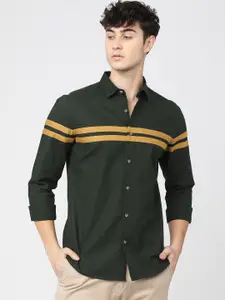 KETCH Men Green Slim Fit Striped Casual Shirt