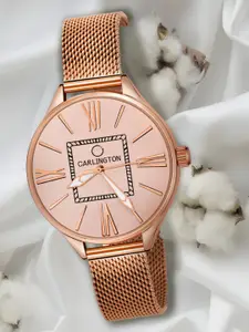 CARLINGTON Women Rose Gold-Toned Dial & Rose Gold Toned Straps Analogue Watch CT2015
