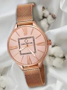 CARLINGTON Women Rose Gold-Toned Dial & Rose Gold Toned Straps Analogue Watch CT2015