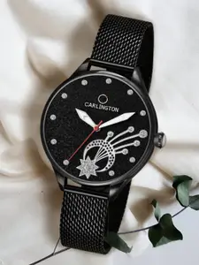 CARLINGTON Black Dial & Black Stainless Steel Bracelet Style Straps Analogue Watch CT2020
