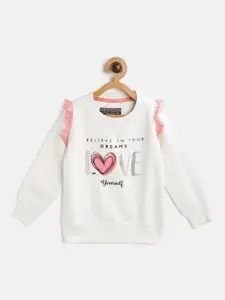 TAB91 Girls White & Pink Printed Sweatshirt with Sequinned Detail