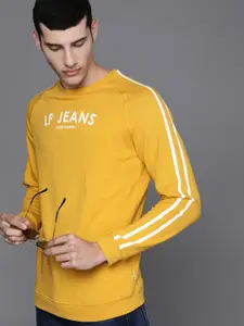 Louis Philippe Jeans Men Yellow & White Brand logo Printed Round Neck Sweatshirt