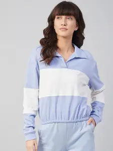 Athena Women Blue & White Colourblocked Sweatshirt