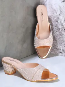 Shezone Rose Gold Embellished Party Block Heels