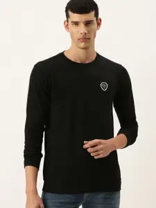 PETER ENGLAND UNIVERSITY Men Black Bramd Logo Printed Applique Round Neck Sweatshirt