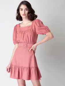 FabAlley Pink A-Line Belted Dress