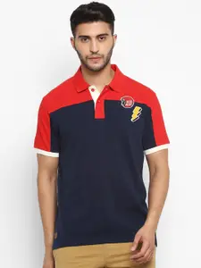 Royal Enfield Men Red & Navy Blue Colourblocked Polo Collar T-shirt