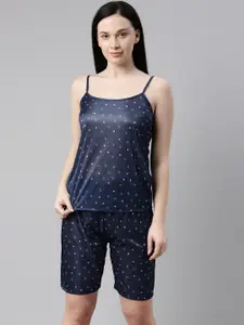 Bailey sells Women Blue & White Geometric Printed Satin Night Suit