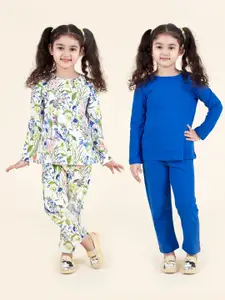 pspeaches Girls Multicoloured & Blue Pack Of 2 Printed Night Suit