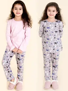 pspeaches Girls Pack of 2 Pure Cotton Printed Night suits