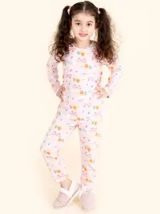 pspeaches Girls Pink & Blue Printed Pure Cotton Night suit