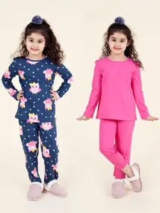 pspeaches Girls Navy Blue & Pink Pack Of 2 Night Suit