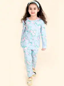 pspeaches Girls Multicolor Floral Printed Pure Cotton Night Suit