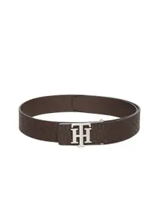Tommy Hilfiger Men Coffee Brown Brand Logo Textured Leather Belt