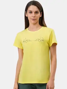 Amante Women Yellow Floral Printed Cotton Blend Lounge T-shirt