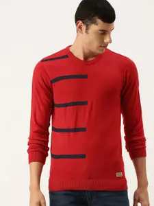 PETER ENGLAND UNIVERSITY Men Red & Black Striped Pullover