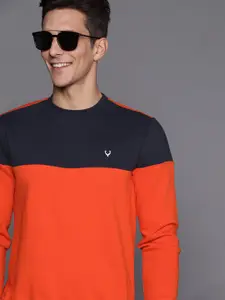 Allen Solly Sport Men Orange & Navy Blue Colourblocked Sweatshirt