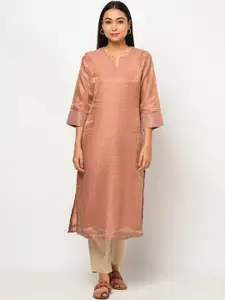 Fabindia Women Pink Maheshwari Cotton Silk Kurta