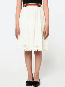 BLANC9 Girls White Self-Design Flared Above-Knee Length Skirt