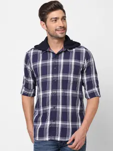 Pepe Jeans Men Navy Blue Tartan Checks Opaque Checked Casual Shirt