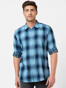 Pepe Jeans Men Blue Tartan Checks Opaque Checked Casual Shirt