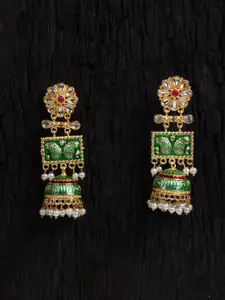 Shoshaa Green & Gold-Toned Gold-Plated Contemporary Drop Earrings