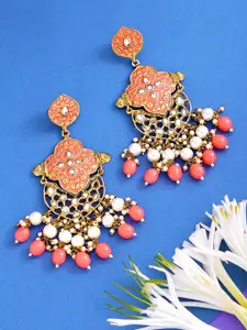 Yellow Chimes Gold-Toned & Peach-Coloured Contemporary Drop Earrings