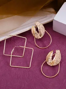 Yellow Chimes Woman Set of 2 Gold Plated Geometric Square Round Design Drop Earrings