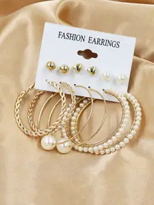 Yellow Chimes Set of 6 Gold Plated Gold-Toned Contemporary Hoop Earrings