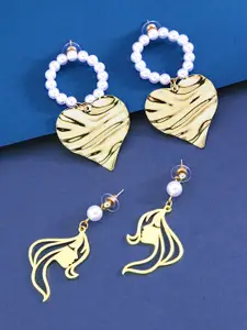 Yellow Chimes Set Of 2 Gold-Plated Contemporary Drop Earrings