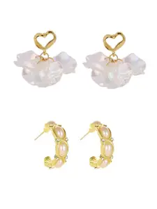 Yellow Chimes Set-2 Gold Plated Gold-Toned Heart Shaped Drop Earrings