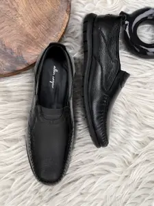 Allen Cooper Men Black Textured Leather Slip-On Formal Shoes