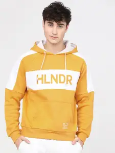HIGHLANDER Men Mustard Printed Hooded Sweatshirt