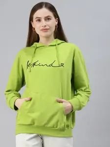 plusS Plus Size Women Green Printed Hooded Sweatshirt