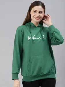 plusS Plus Size Women Sea Green Printed Fleece Hooded Sweatshirt