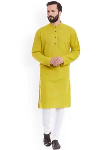 even Men Yellow Solid Straight Kurta