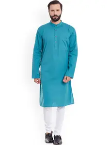even Men Green Solid Straight Kurta