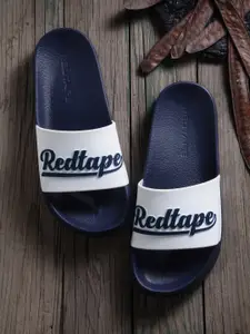 Red Tape Red Tape Women White & Navy Blue Printed Rubber Sliders