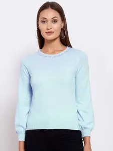 KLOTTHE Women Blue Wool Pullover Sweater