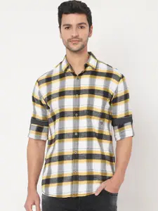 Mufti Men Off White Slim Fit Opaque Checked Casual Shirt