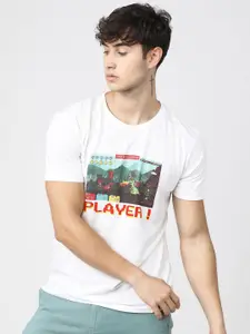 LOCOMOTIVE Men White Printed Slim Fit T-shirt