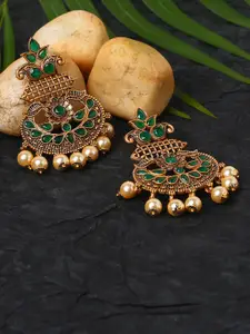 justpeachy Green & Gold-Plated Crescent Shaped Danglers Earrings