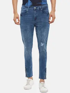 People Men Blue Skinny Fit Mildly Distressed Heavy Fade Cropped Jeans